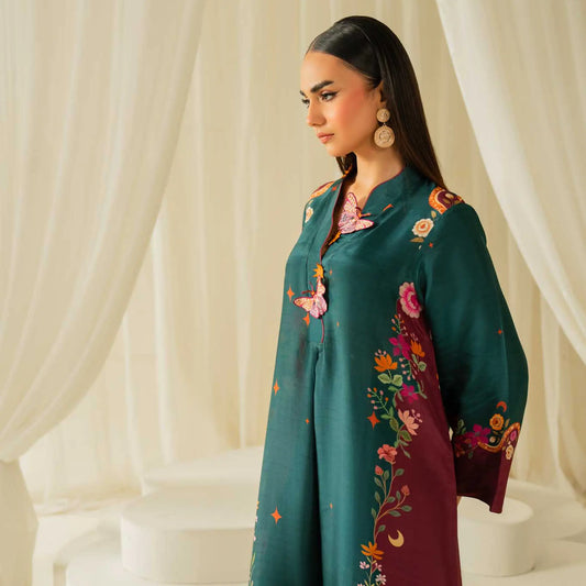 Bloom Silk Printed Kaftaan 2 PCs