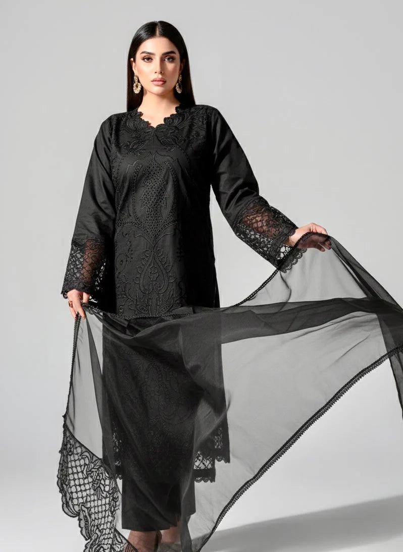Black Hoor Embroidered 3-Piece Suit