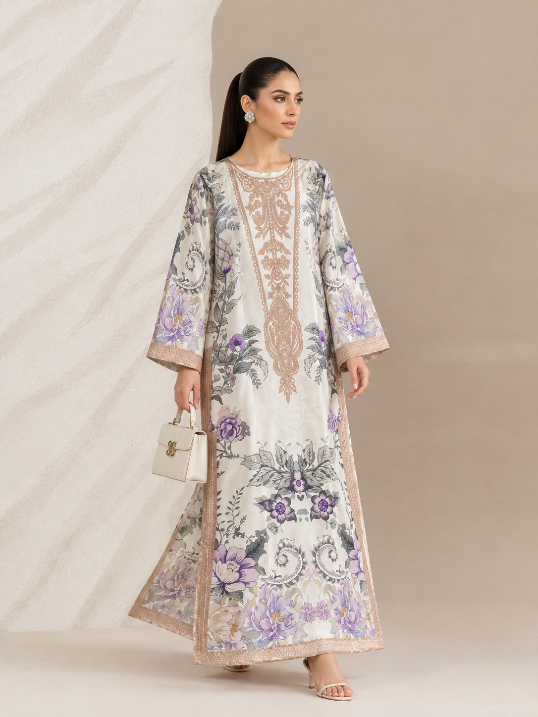 Violet Silk Printed Kaftaan 2 PCs