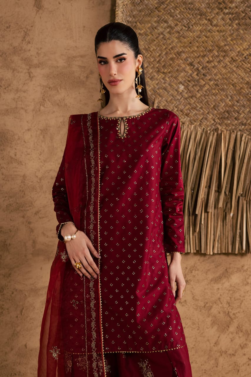 Maroon Majesty Embroided 3 PCs