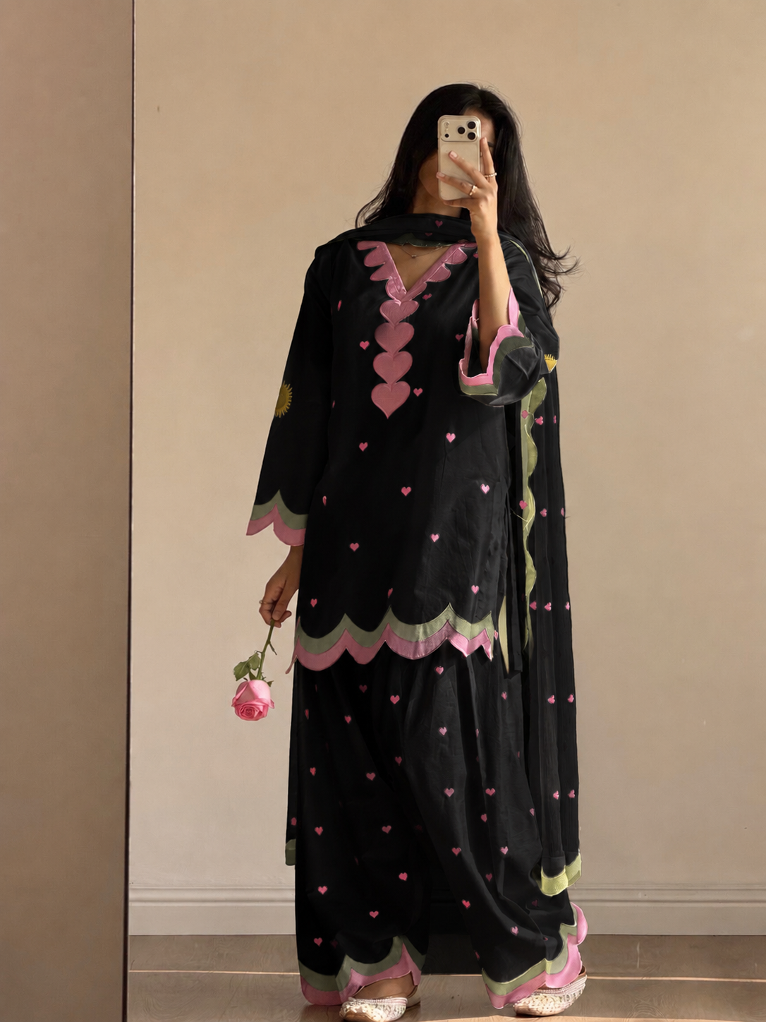 Black Heart Embroided 3 Pcs