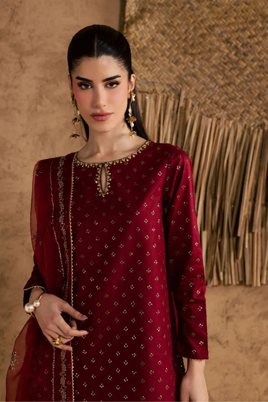 Maroon Majesty Embroided 3 PCs