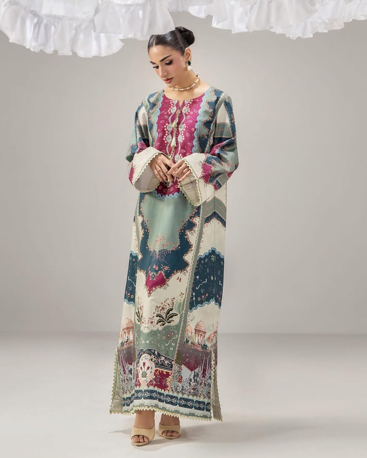 Zyra Silk Printed Kaftaan 2 PCs