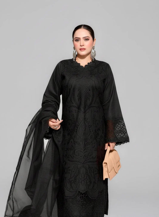 Hoor Black Embroidered 3-Piece Suit