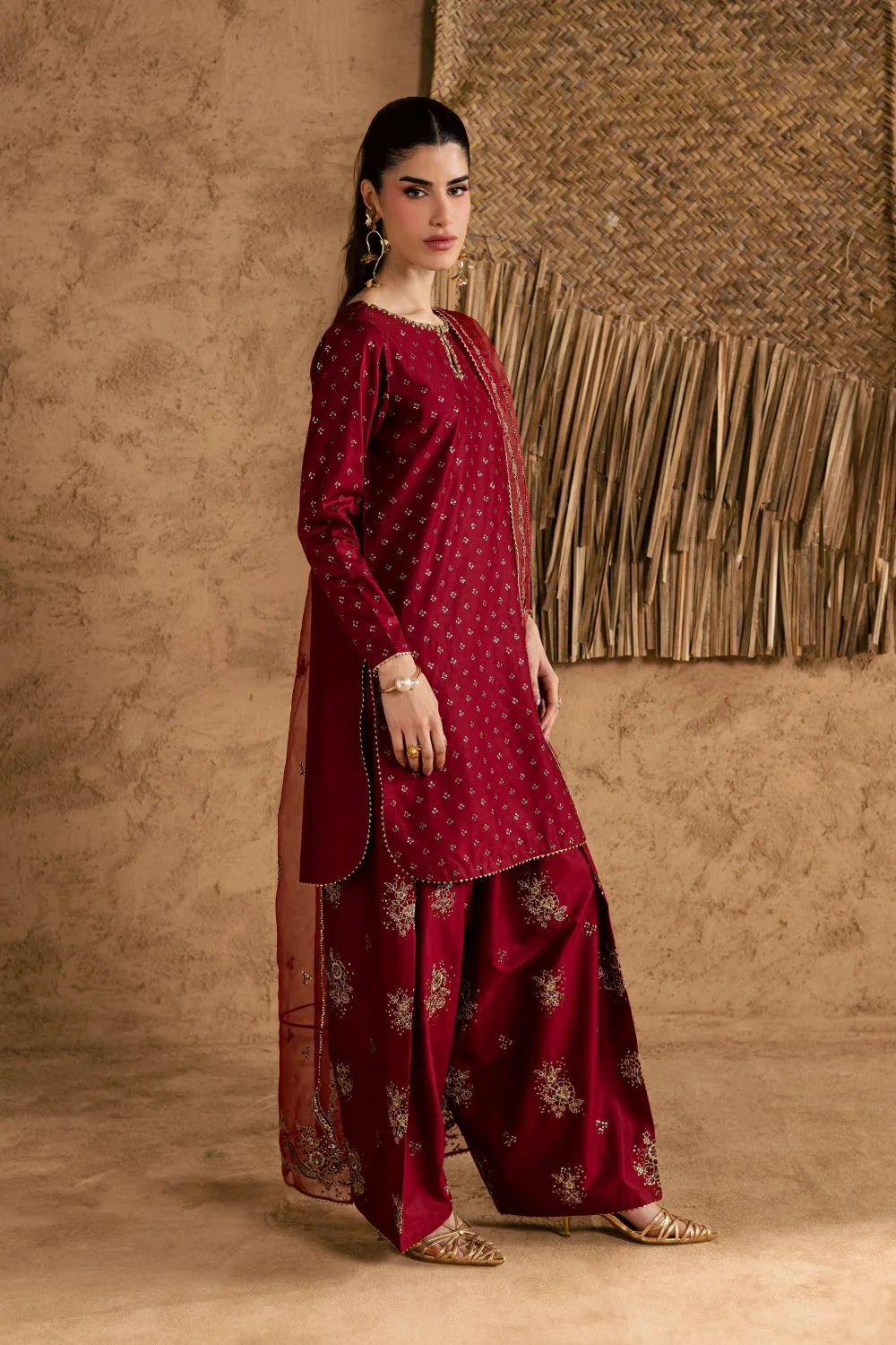 Maroon Majesty Embroided 3 PCs