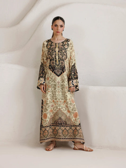 Mantaq Silk Printed Kaftaan 2 PCs