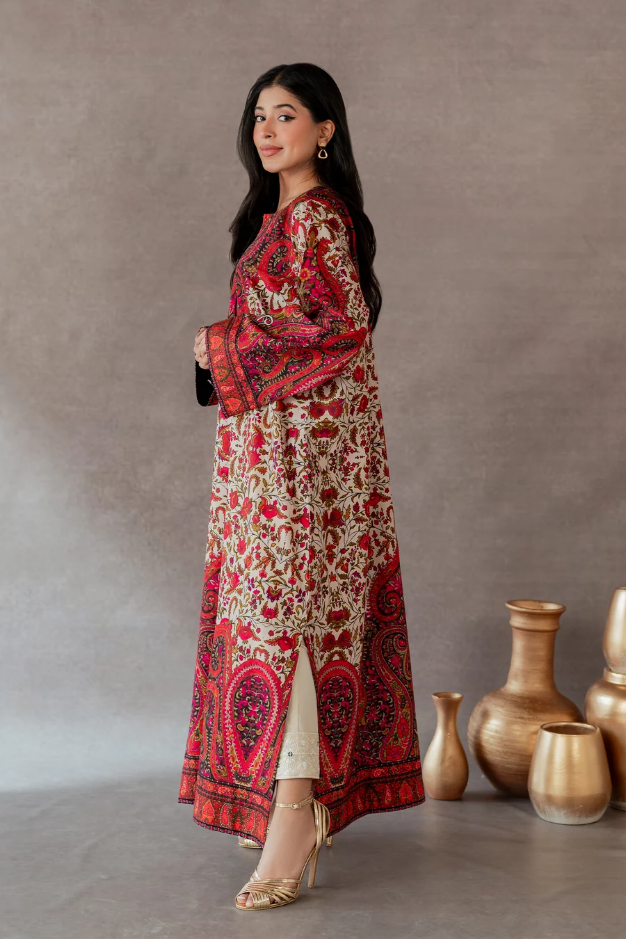 Shahkaar Silk Printed Kaftaan 2 PCs