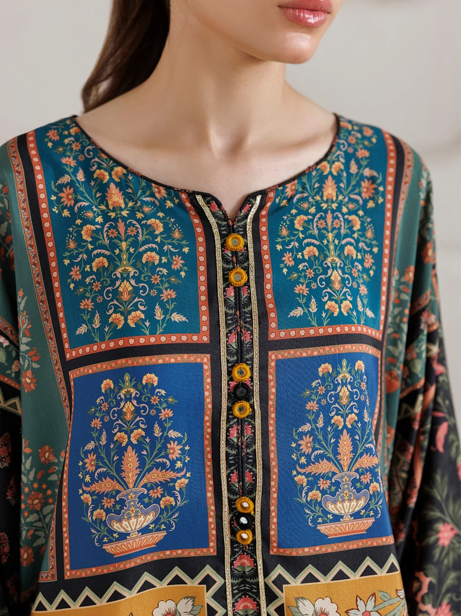 Zoombi Silk Printed Kaftaan 2 PCs