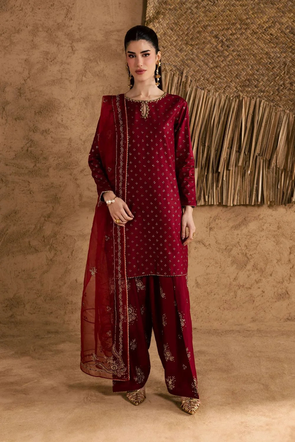 Maroon Majesty Embroided 3 PCs
