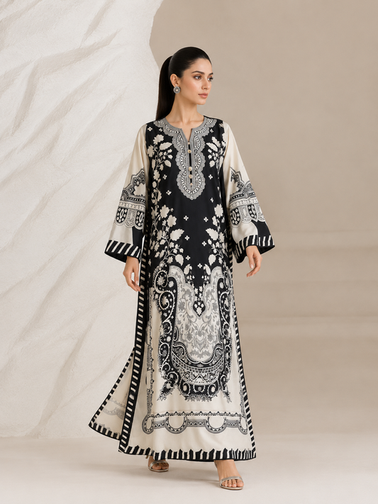 Jazmin Silk Printed Kaftaan 2 PCs