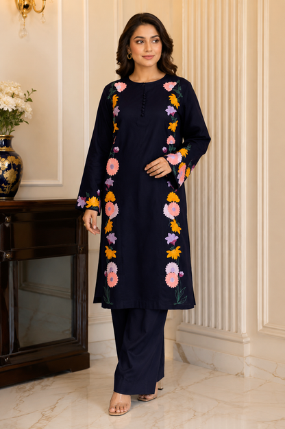 Chaary Black Embroidered 3-Piece Suit