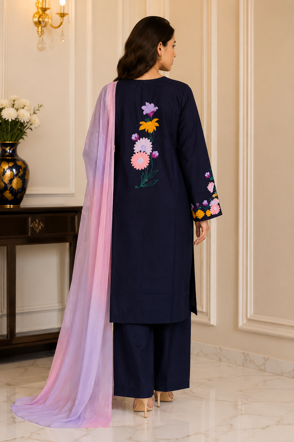 Chaary Black Embroidered 3-Piece Suit