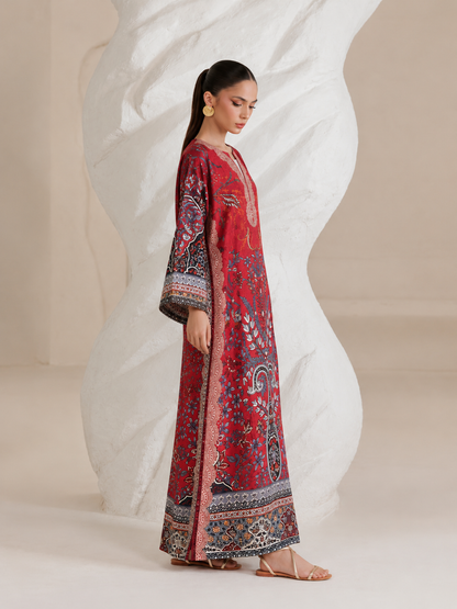 Ruby Silk Printed Kaftaan 2 PCs