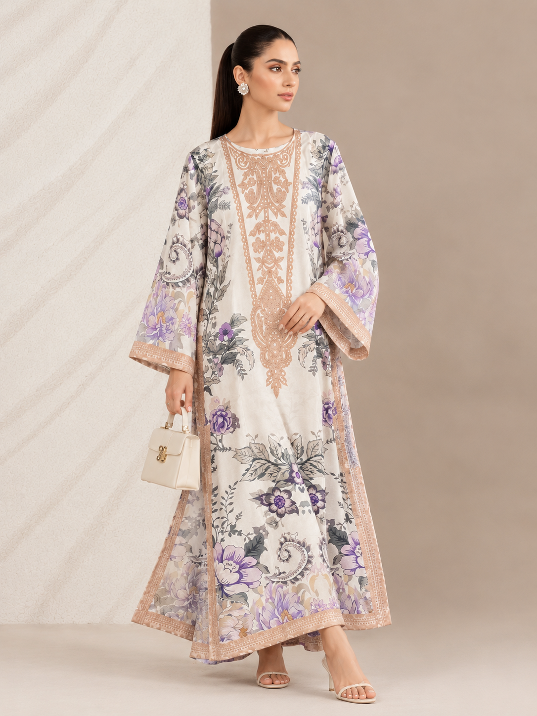 Violet Silk Printed Kaftaan 2 PCs