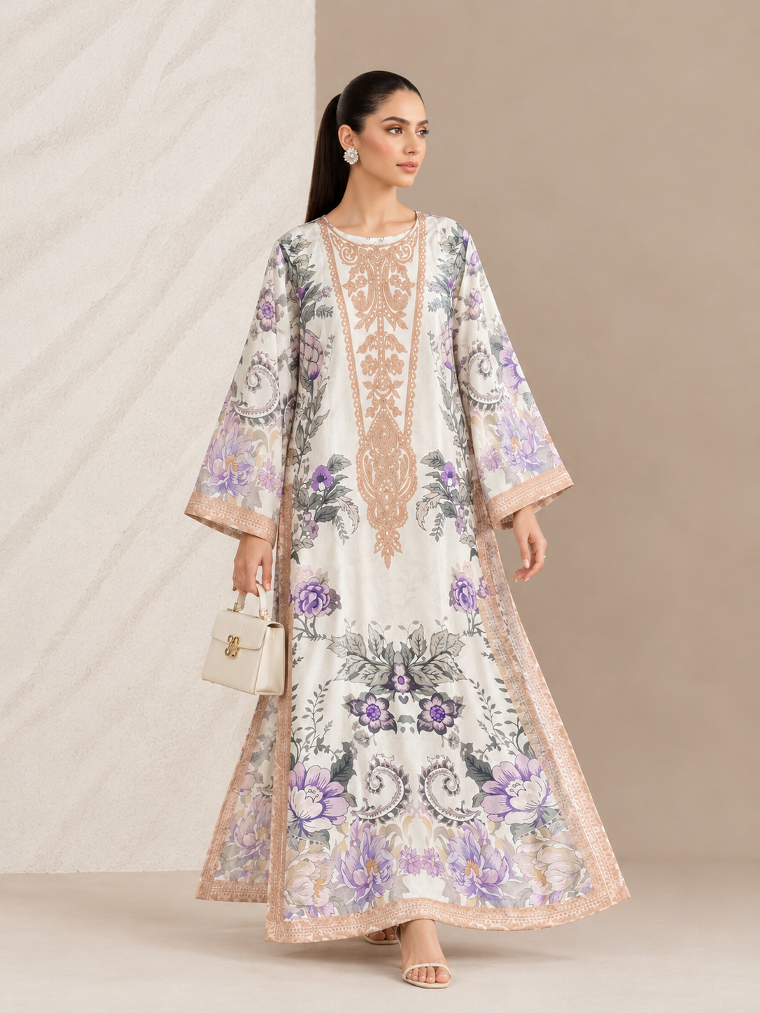 Violet Silk Printed Kaftaan 2 PCs