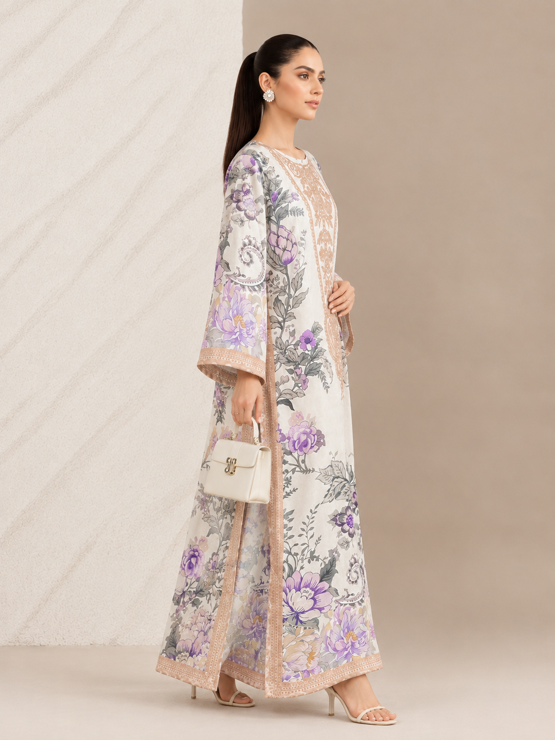 Violet Silk Printed Kaftaan 2 PCs