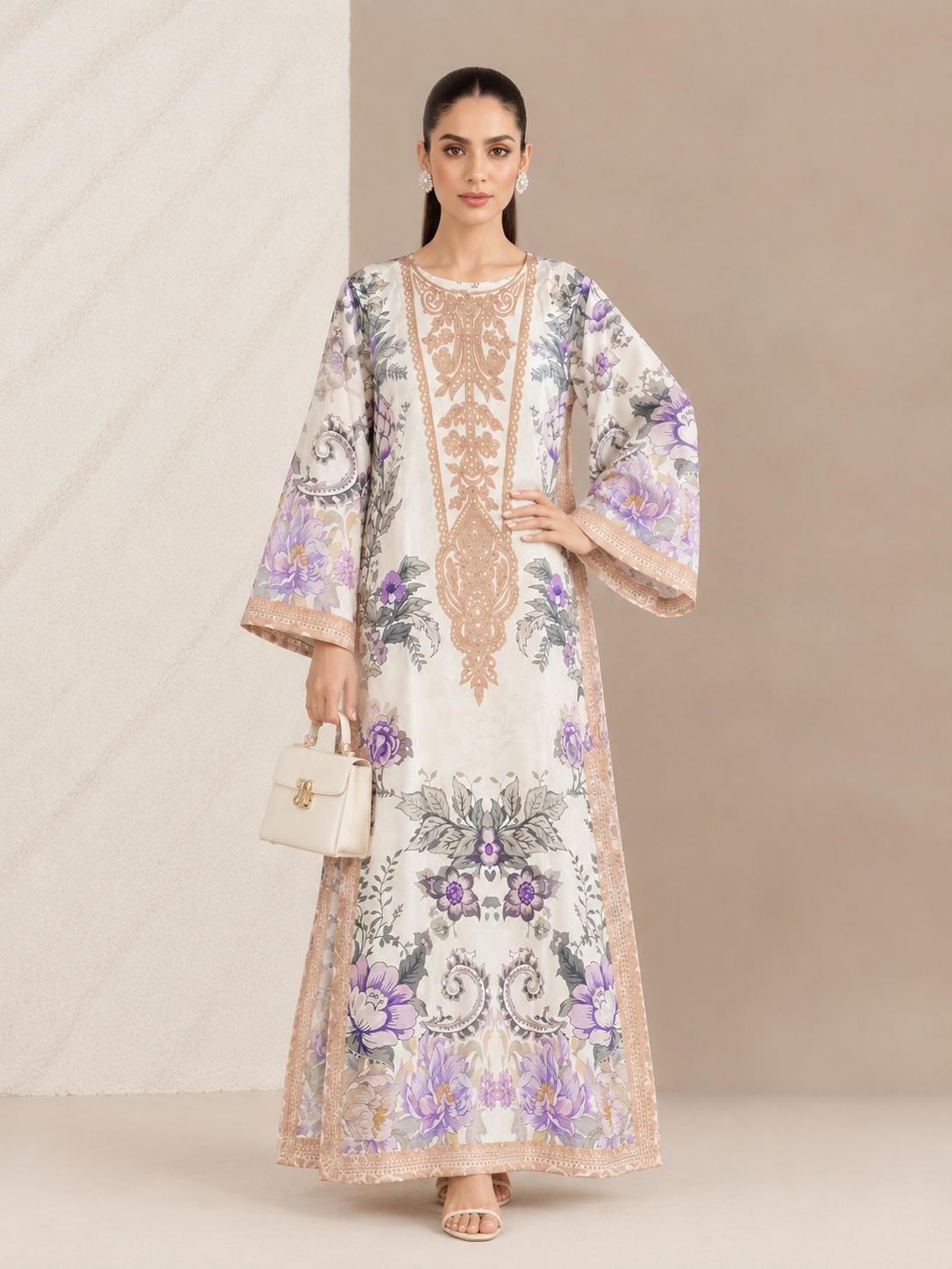 Violet Silk Printed Kaftaan 2 PCs