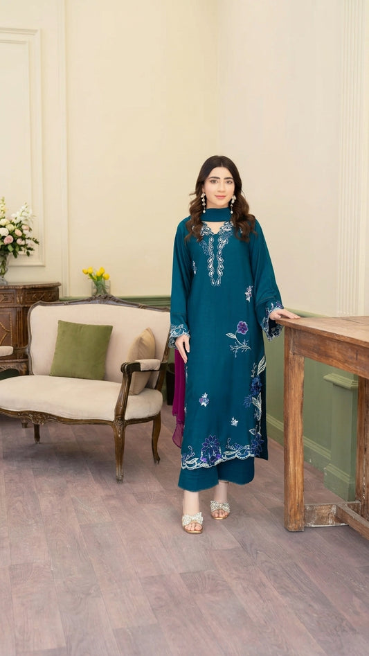 Teal Majesty Embroidered 2-Piece