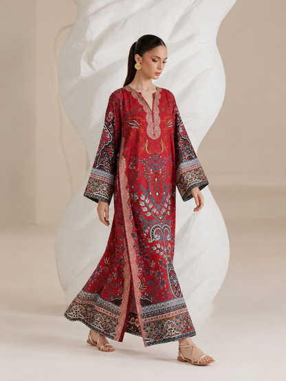 Ruby Silk Printed Kaftaan 2 PCs