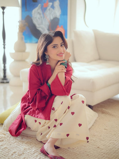 Hearts Red (Stitched 2 Pcs)