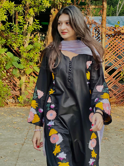 Chaary Black Embroidered 3-Piece Suit