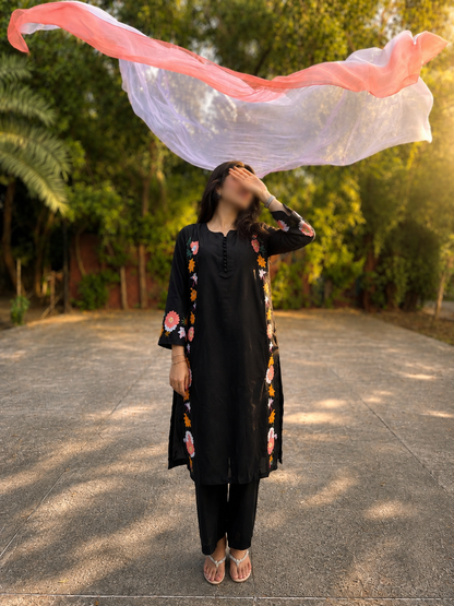 Chaary Black Embroidered 3-Piece Suit