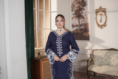 Nazneen Navy ( Embroided stitched 2 Pcs )