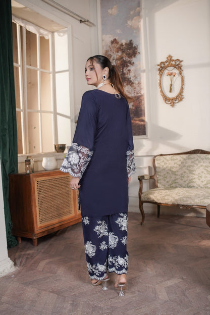 Nazneen Navy ( Embroided stitched 2 Pcs )