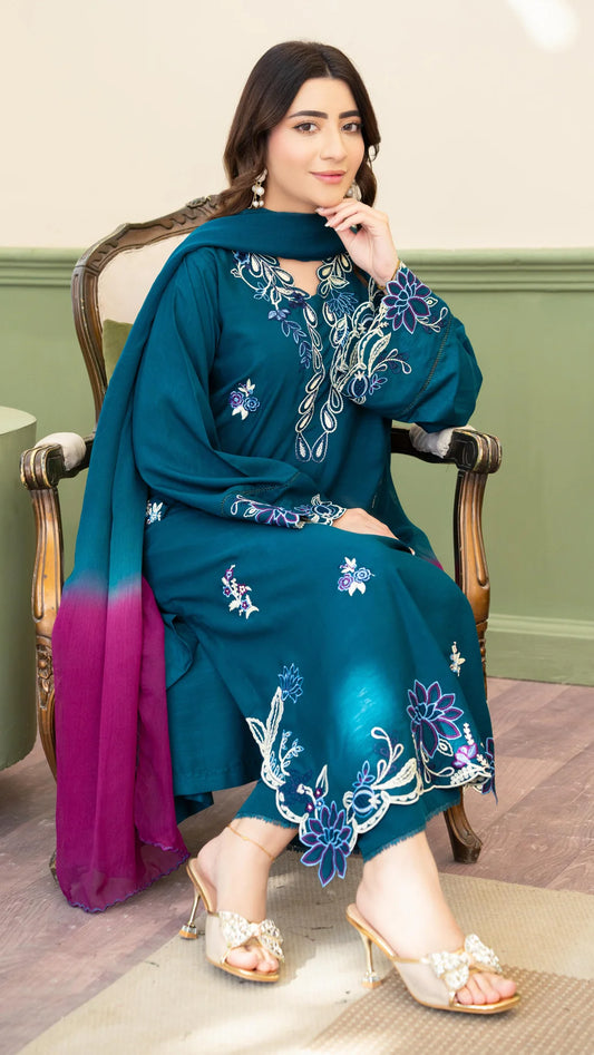 Teal Majesty Embroidered 2-Piece