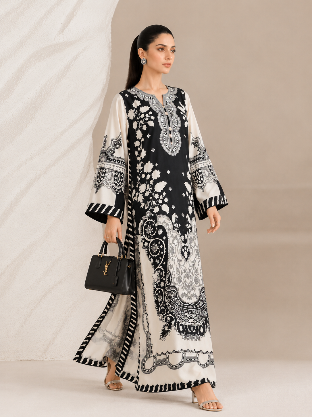 Jazmin Silk Printed Kaftaan 2 PCs