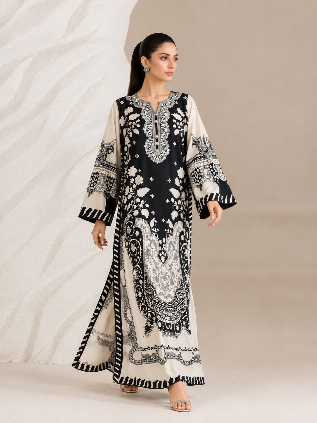 Jazmin Silk Printed Kaftaan 2 PCs