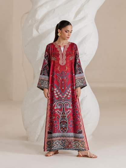 Ruby Silk Printed Kaftaan 2 PCs