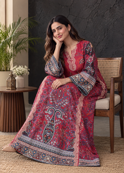 Ruby Silk Printed Kaftaan 2 PCs
