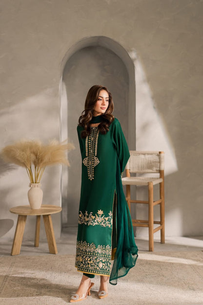 Bella Green LONG LENGHT ( Embroided 3 PCs)