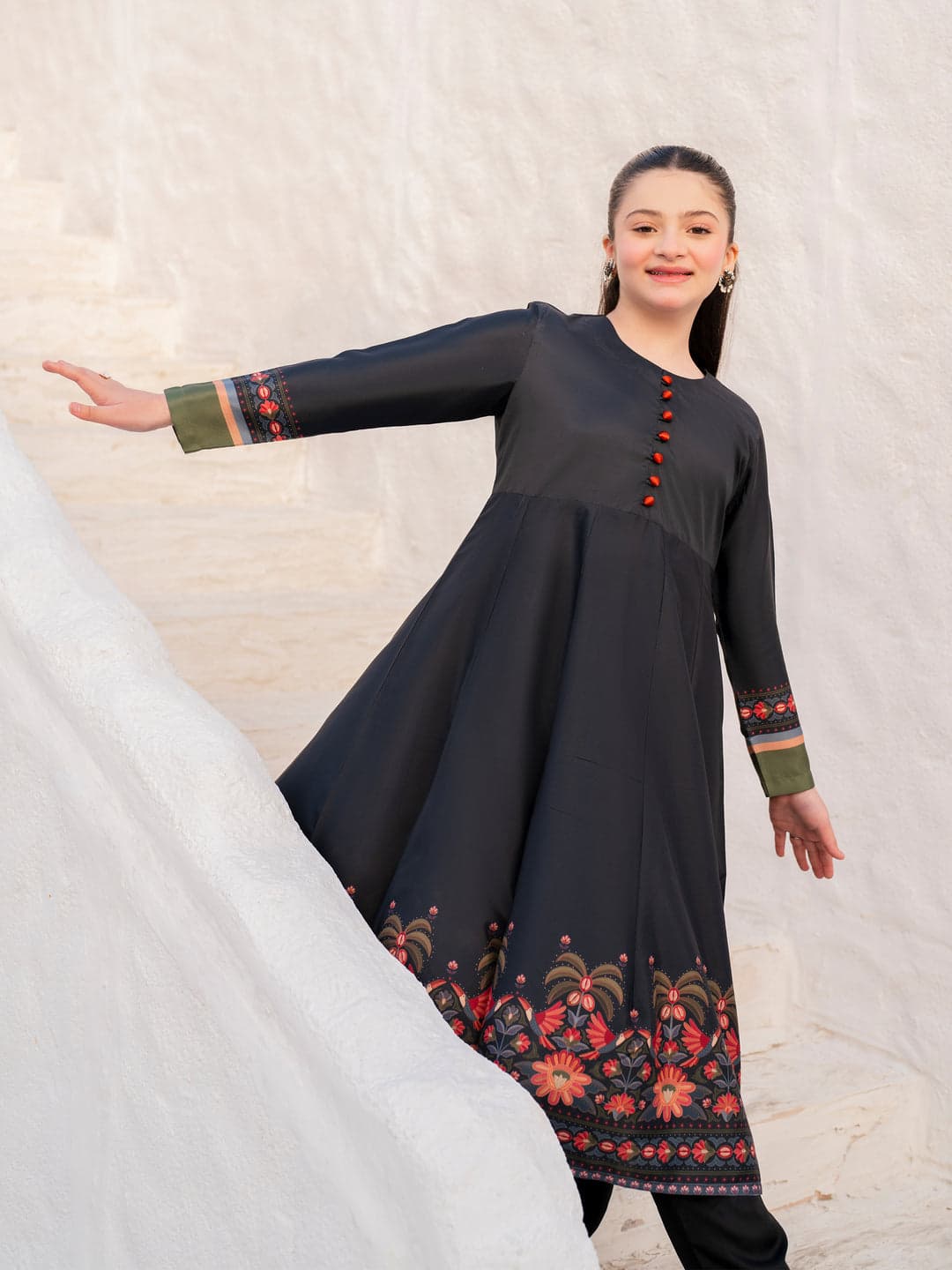 Noir Petale –  printed  (2-Piece Frock)