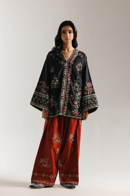 ETHNC BLACK & RED 2PC UNSTITCHED