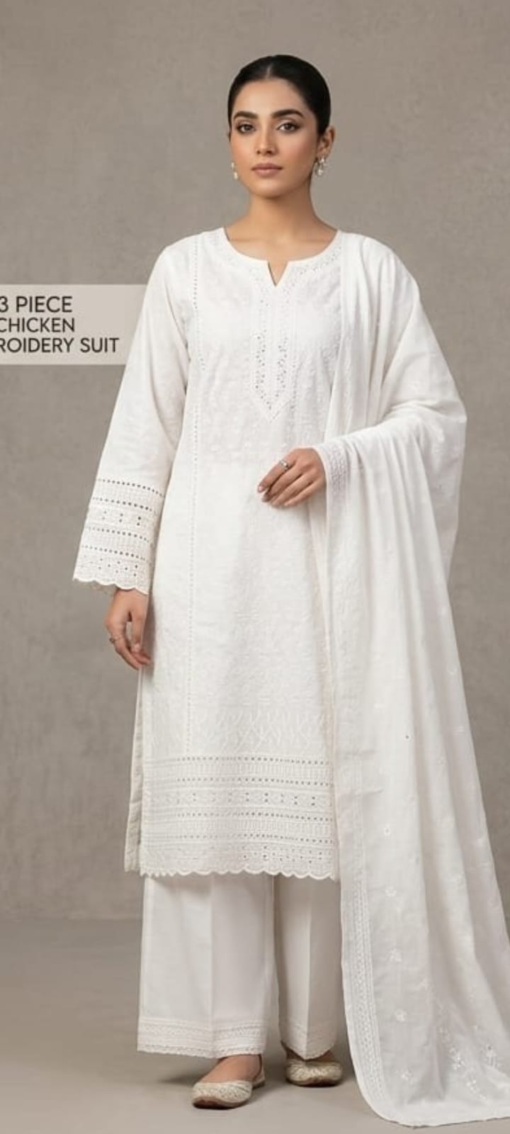White Chicken kari (Embroided 2 PCs)