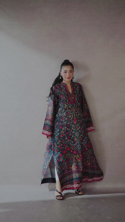 Firuza Silk Printed Kaftaan 2 PCs