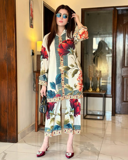 Majestic Rose OffWhite (Digital Printed 2 Pcs)