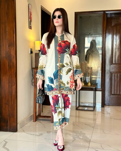 Majestic Rose OffWhite (Digital Printed 2 Pcs)