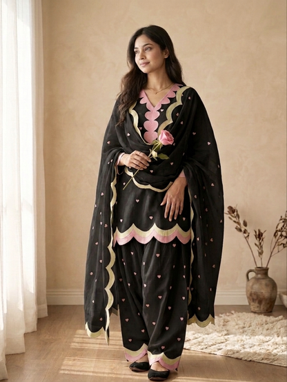 Black Heart Embroided 3 Pcs