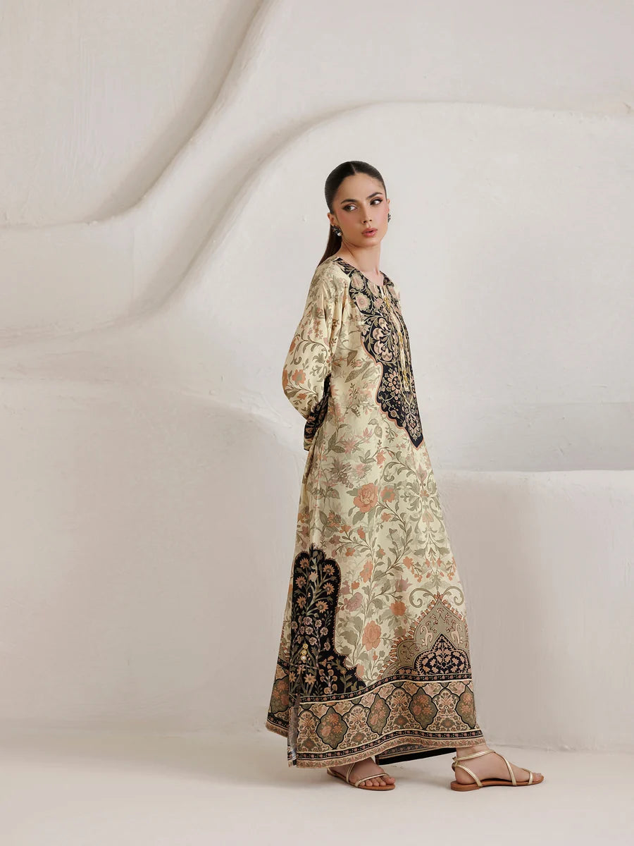 Mantaq Silk Printed Kaftaan 2 PCs