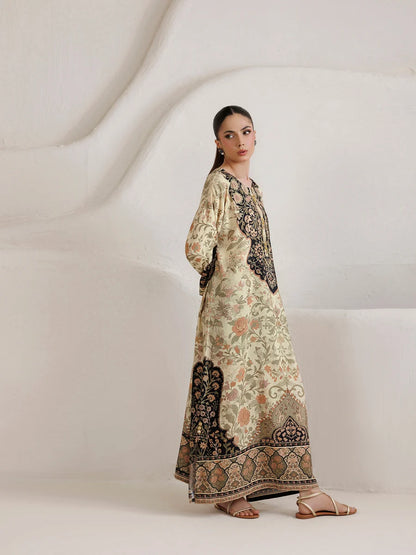 Mantaq Silk Printed Kaftaan 2 PCs