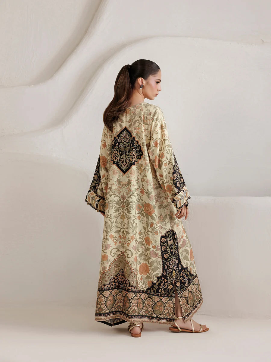 Mantaq Silk Printed Kaftaan 2 PCs