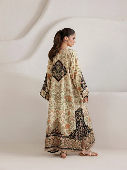 Mantaq Silk Printed Kaftaan 2 PCs