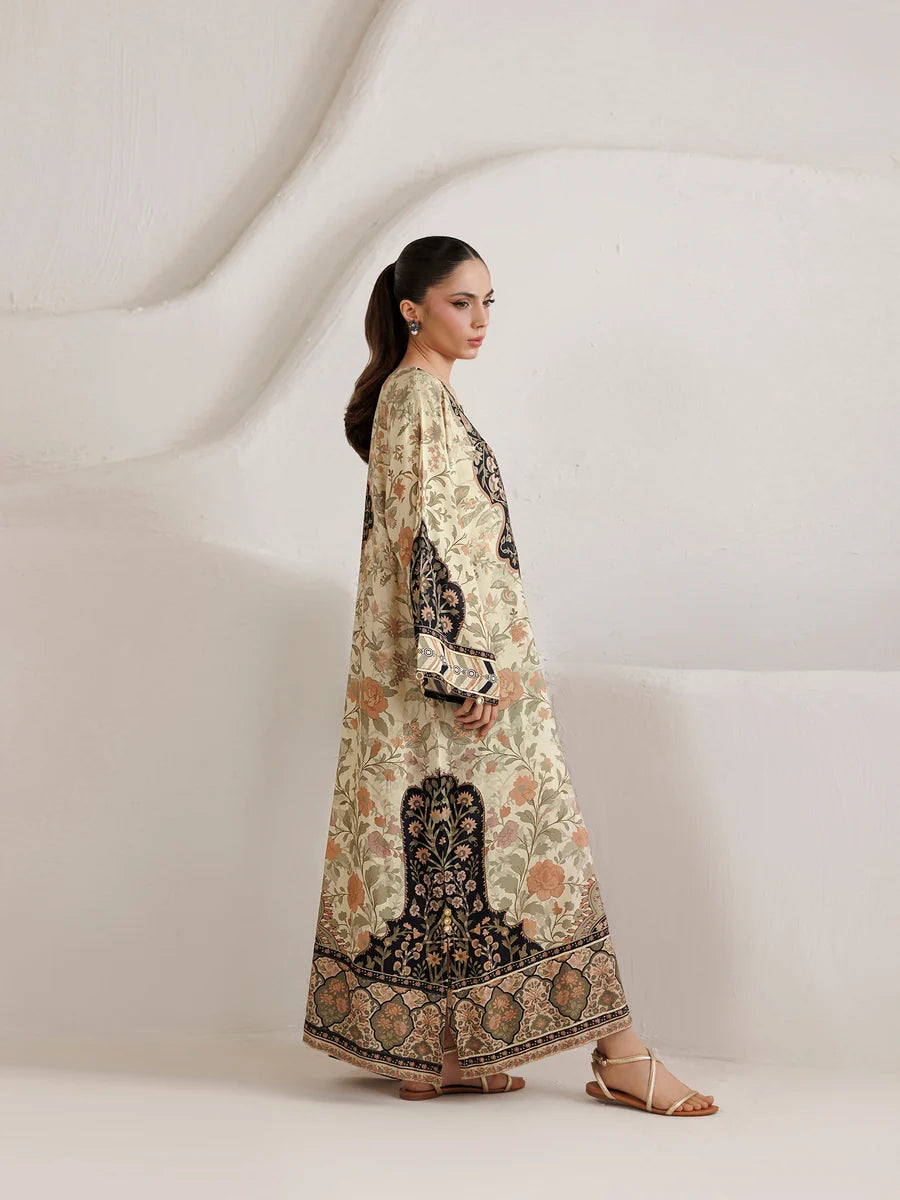 Mantaq Silk Printed Kaftaan 2 PCs