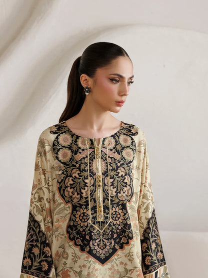 Mantaq Silk Printed Kaftaan 2 PCs