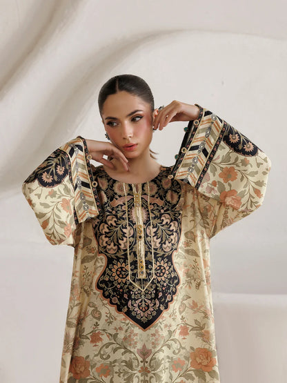 Mantaq Silk Printed Kaftaan 2 PCs
