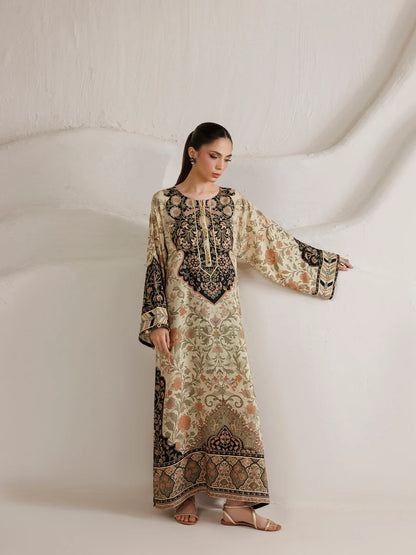 Mantaq Silk Printed Kaftaan 2 PCs